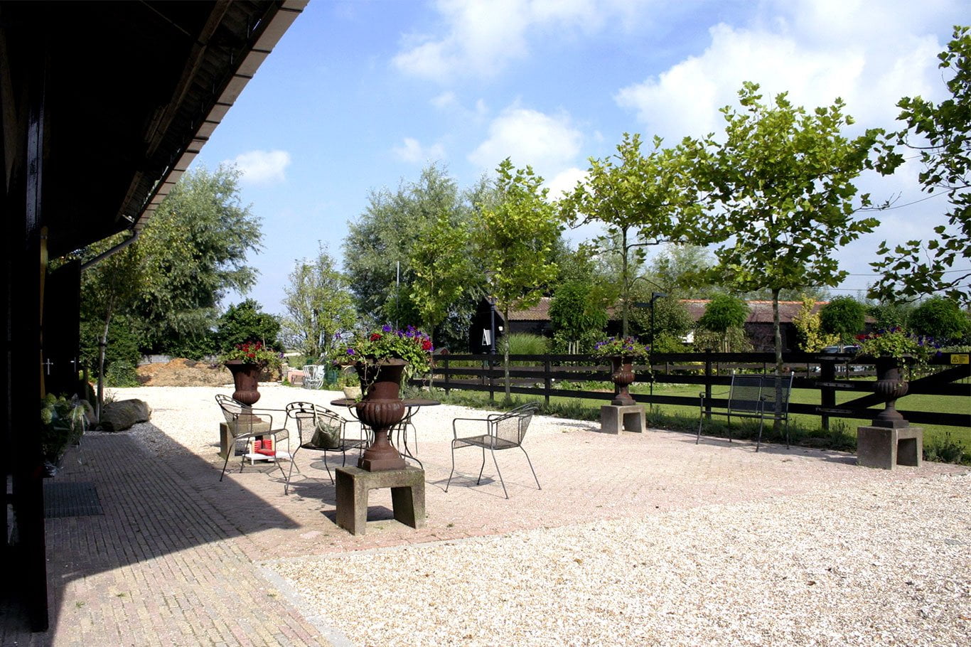 De groene tuin en het terras